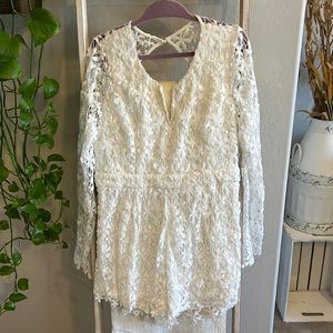 Southern Fried Chics White Lace Long Sleeve Romper